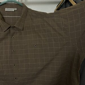 Ossomani Men's 7XB Short Sleeve Button Up Shirt Brown and White 100% Cotton